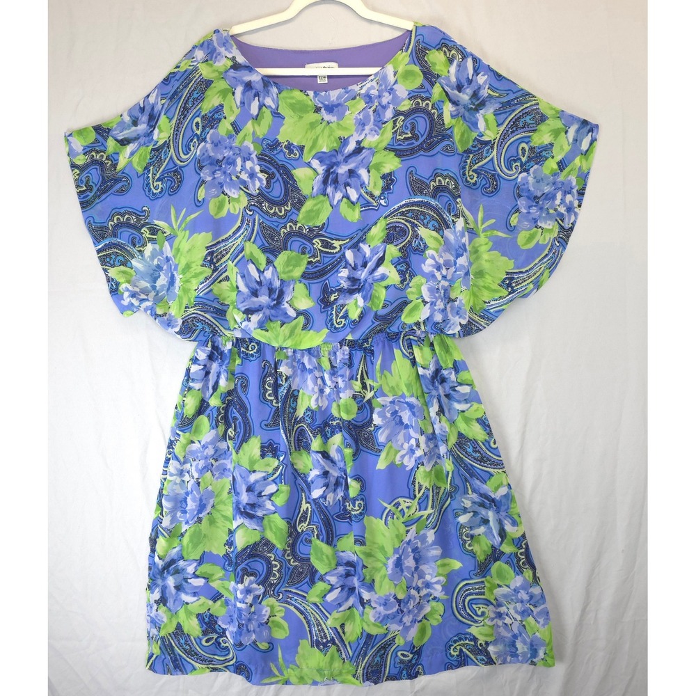 Shelby & Palmer Blue Green Purple Floral Paisley Overlay Women 22 Dress Spring